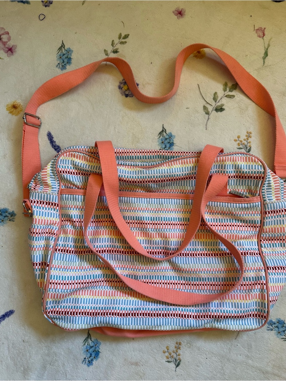 thirty-one Coral Multi-Stripe Shoulder Tote